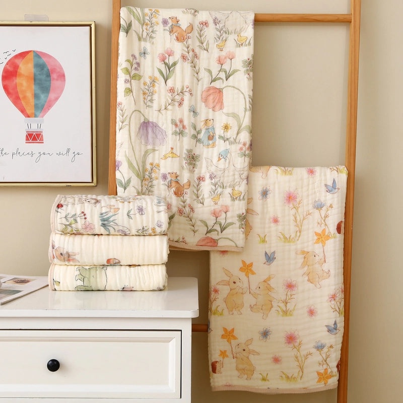 Double Layer Cotton Cartoon Baby Bath Towel Soft Gauze Blanket Multi-Use Air Conditioning Quilt|Baby Bath & Bedding