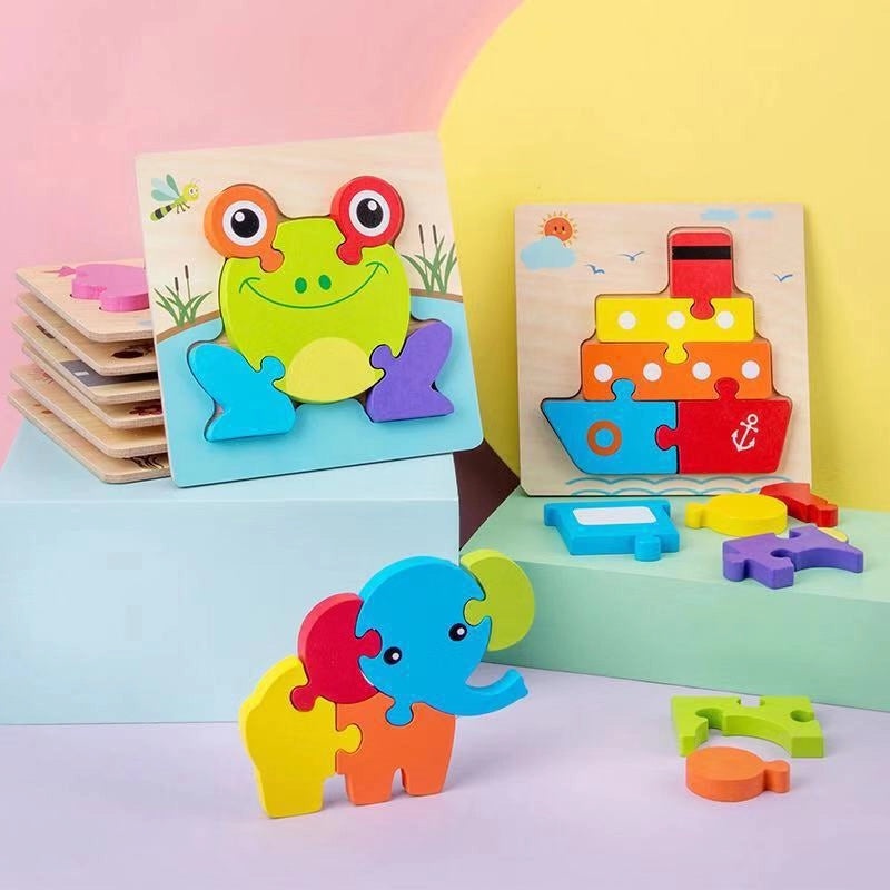 Wooden 3D Animal Puzzle for Kids Early Learning Handheld Board Cartoon Educational Toy | Educational Toys & Games