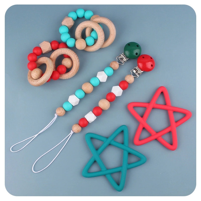 Adorable Pentagram Beech Wood Silicone Baby Teething Toy | Baby Teething Accessories