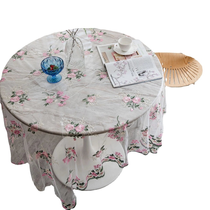 Pink Floral Embroidered Tablecloth for Cake Photography Background | Photography Props