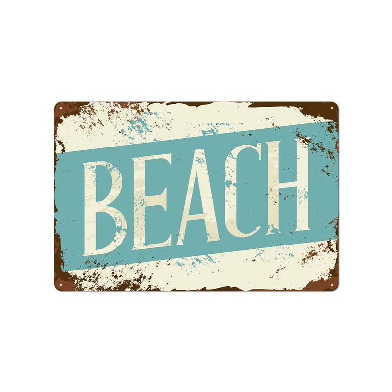 Beach Vintage Tin Sign Coffee Shop Wall Art Home Decor Frameless Hanging Painting|Home Decor