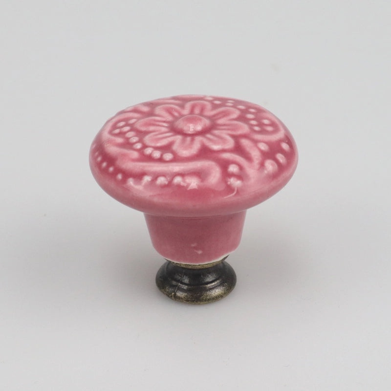 Ceramic Flower Cabinet Handle with Wooden Base | Cabinet Hardware