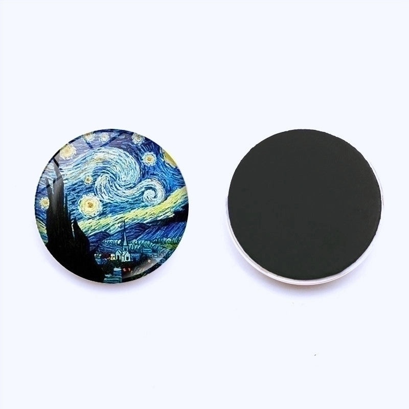 Van Gogh Starry Night Crystal Glass Refrigerator Magnets 25mm Creative Home Decor Stickers|Home & Kitchen Accessories
