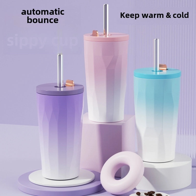Trendy Portable Insulated Coffee Cup with Suction Straw, Perfect Gift for Cold Coffee Lovers|Drinkware & Accessories