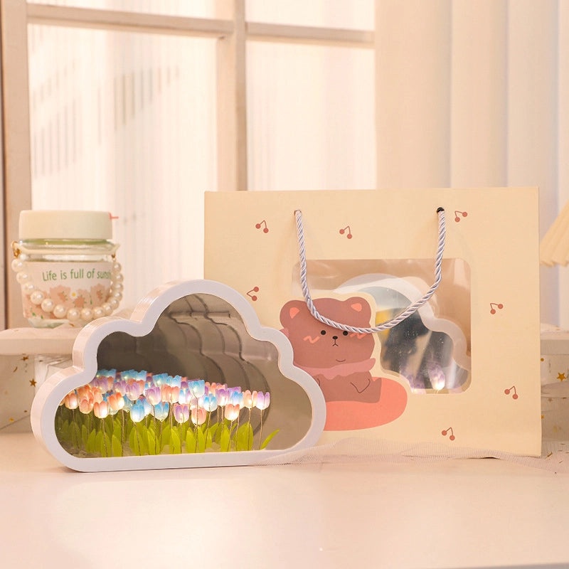 Handmade Tulip Nightlight DIY Cloud Mirror Flower Sea Light Desktop Decoration Birthday Gift|Home Decor