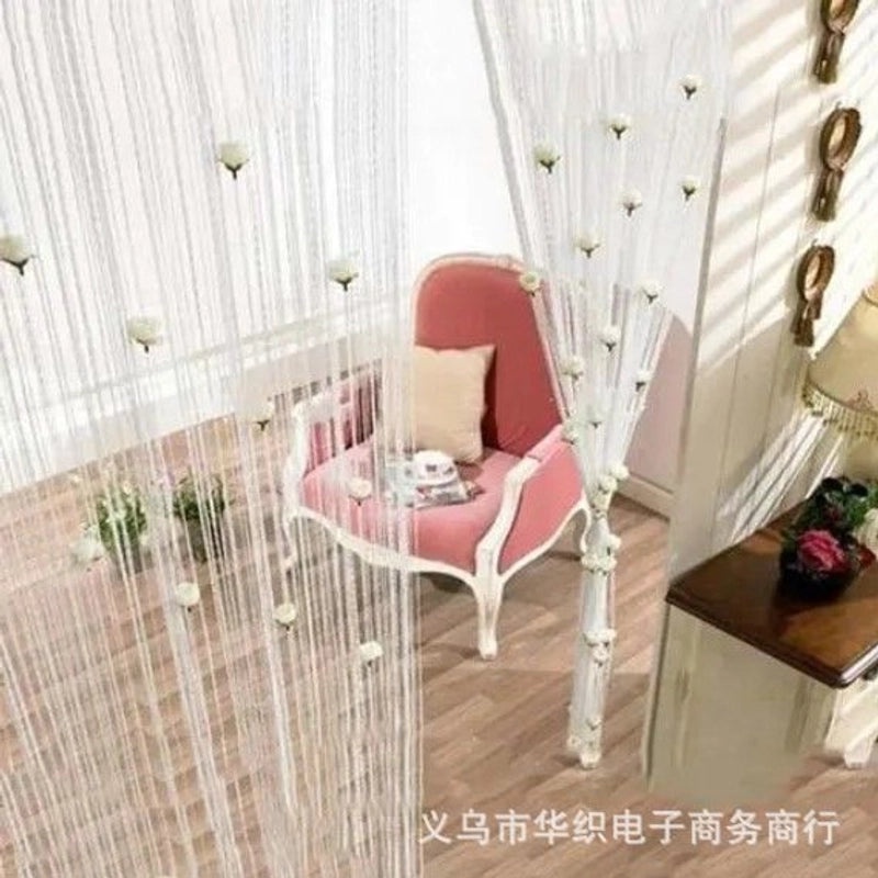 Silver Rose Thread Curtain 1x2 Door Partition Drapes Privacy Porch Divider | Home Decor Curtains