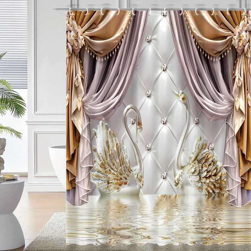 Elegant Modern Swan Polyester Shower Curtain | Bathroom Accessories