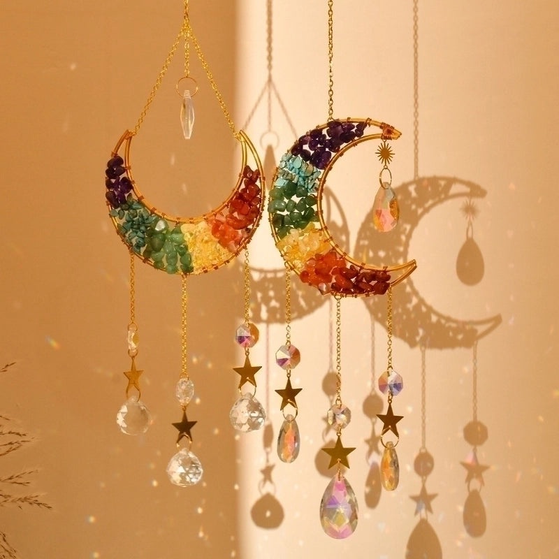 Natural Crystal Moon Wind Chime for Home Decor|Home Decor Accessories