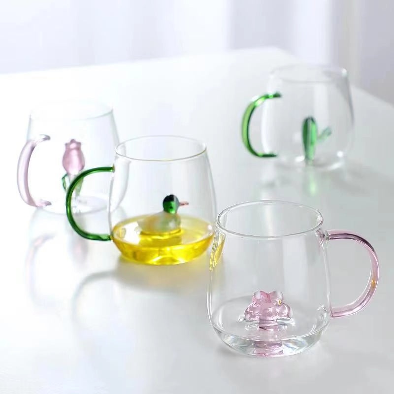 3D Animal Shape Glass Cup with Colorful Handle|Kitchen & Dining