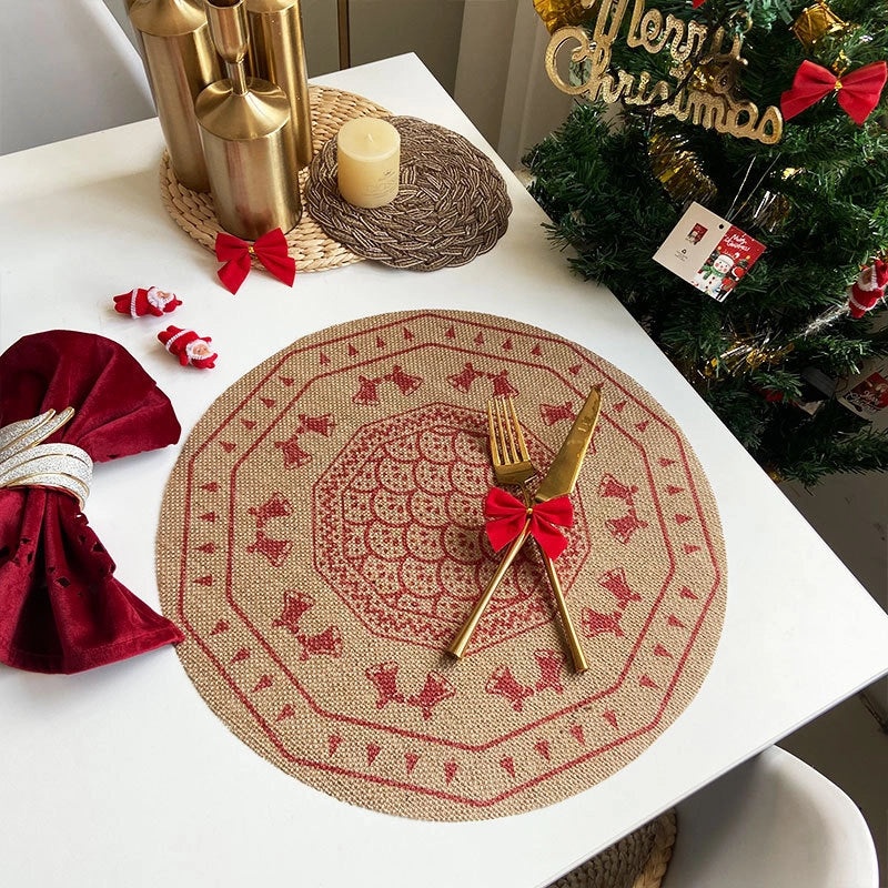 Elegant Christmas Floral Cotton Linen Placemat Single Piece|Home Decor & Tableware