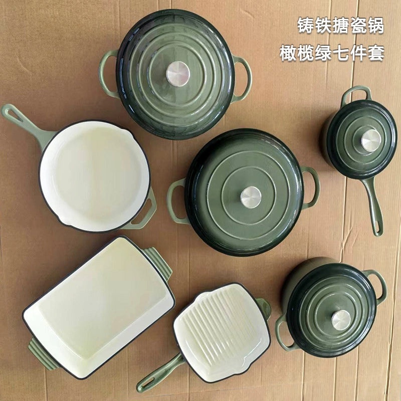 Classic Solid Color Cast Iron Skillet Single Piece|Kitchen Cookware