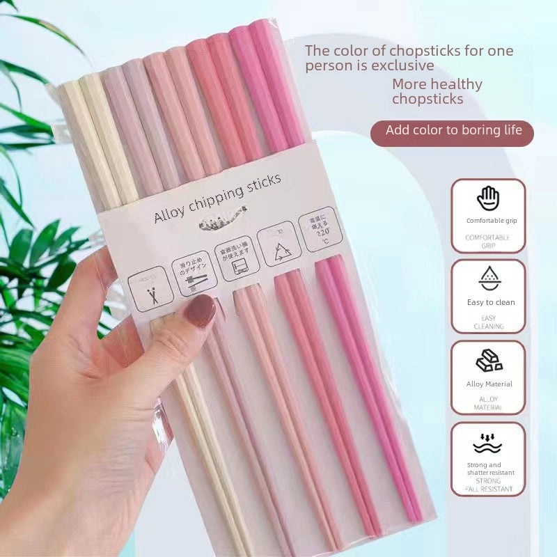 Morandi Hexagonal Alloy Chopsticks Small Fresh Style for One Person Household Tableware|Kitchen & Dining