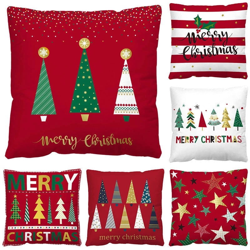 Nordic Christmas Flannel Pillow Covers with Tree Letter Snowman Design | Home Decor & Sofa Accessories