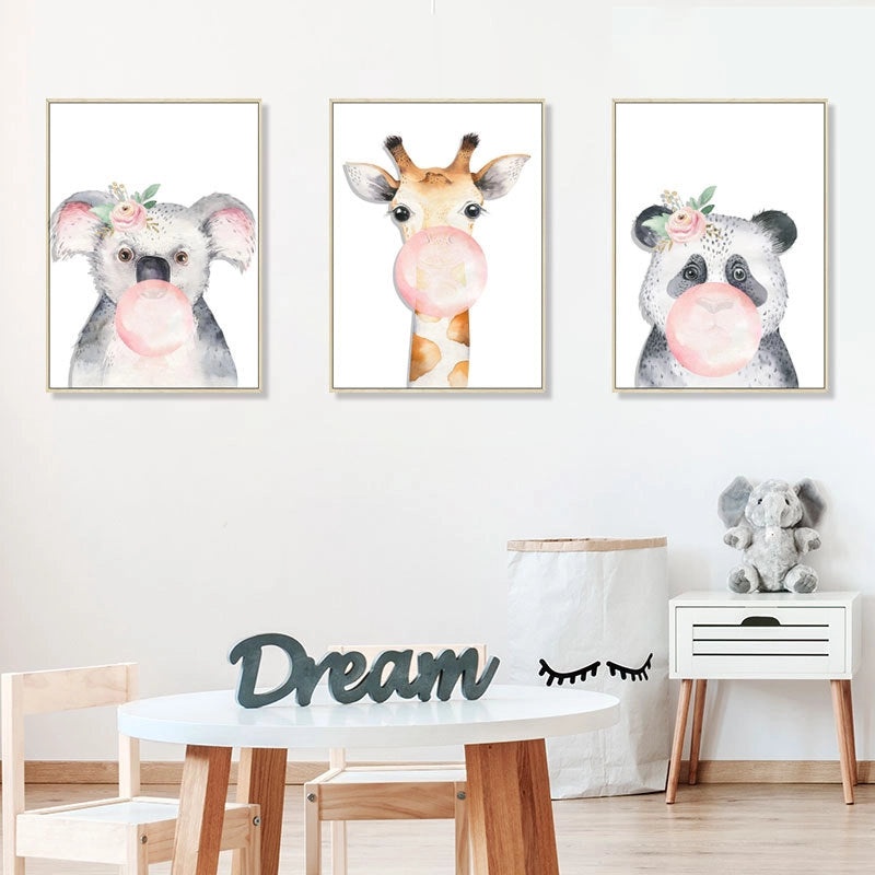 Watercolor Forest Animal Triptych Wall Art|Home Decor