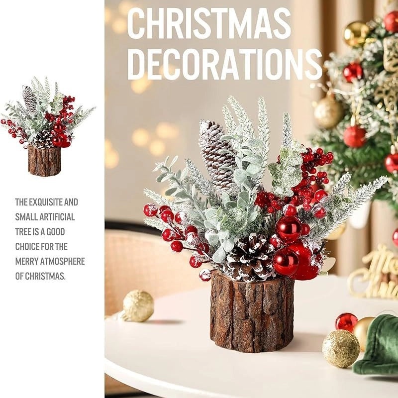 Mini Christmas Tree Desktop Decoration with PE Bark Pot | Home Decor