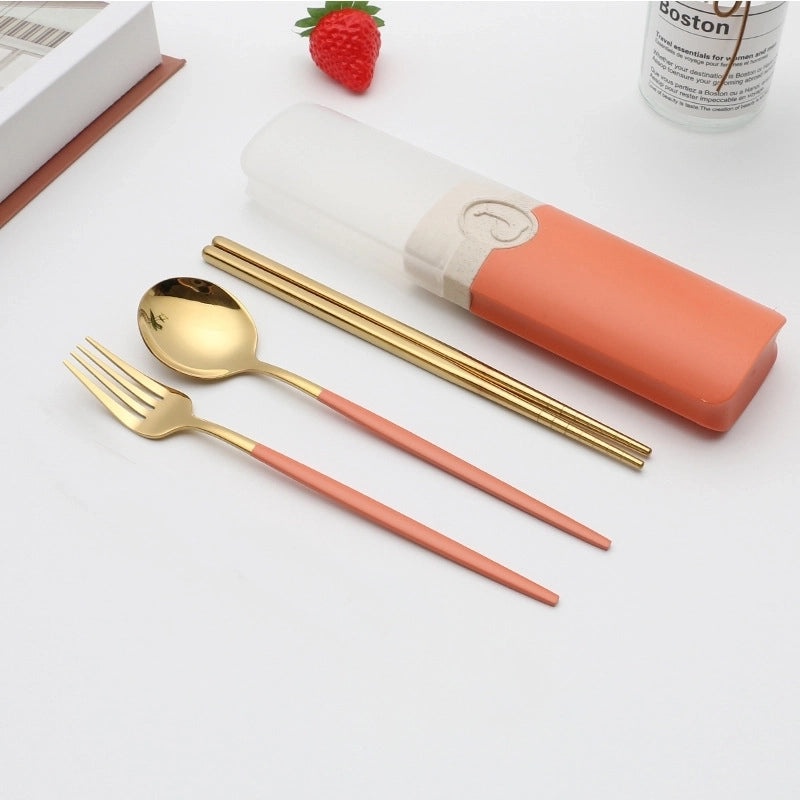 Retro Style Color Block Stainless Steel Fruit Spoon Knife Fork Set|Kitchen & Dining Cutlery Sets