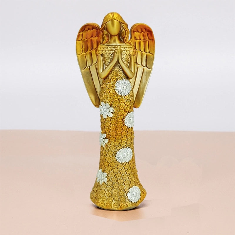Golden Heart Angel Statue Resin Ornament | Home Decor & Collectibles