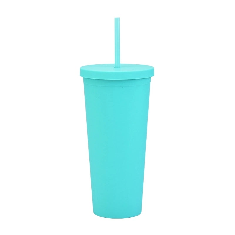 24oz Double-layer Frosted Plastic Straw Cup with Lid | Drinkware & Tumblers