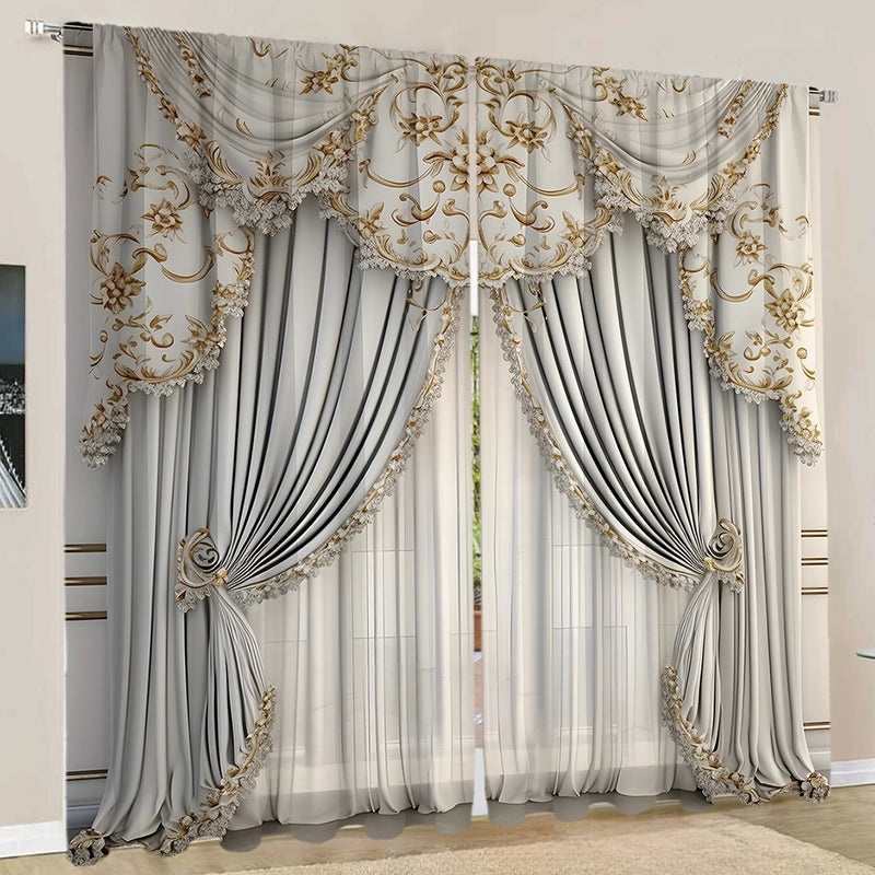 2pcs European Style 3D Digital Printed Curtains Set|Home Decor Curtains