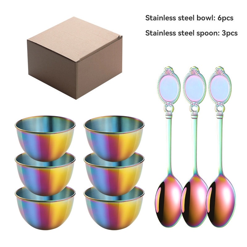 Stainless Steel Small Sauce Bowl Set with Spoon, Golden Dip Dish for Sushi, Jam, and Seasoning | Kitchen & Dining Accessories