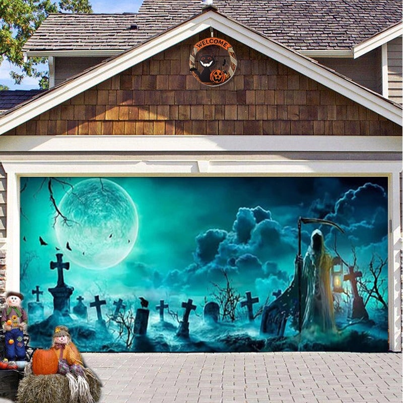 Halloween Pumpkin Hanging Banner Cloth Horror Garage Door Tapestry Decoration|Home Decor