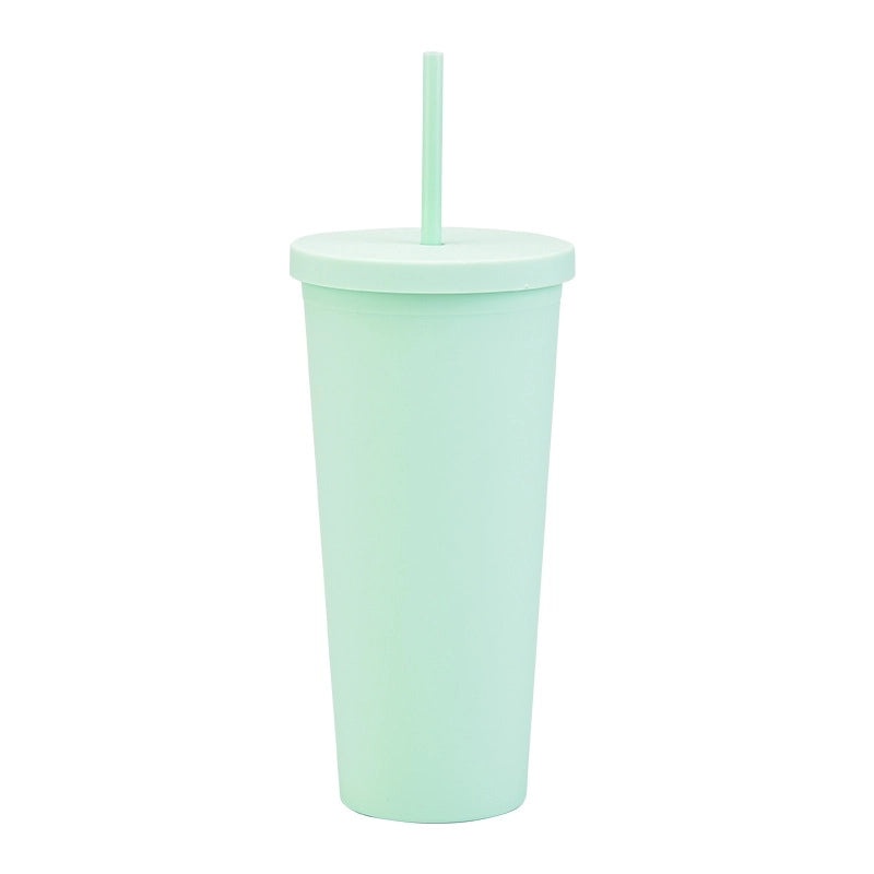 24oz Double-layer Frosted Plastic Straw Cup with Lid | Drinkware & Tumblers
