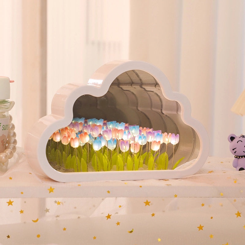 Handmade Tulip Nightlight DIY Cloud Mirror Flower Sea Light Desktop Decoration Birthday Gift|Home Decor