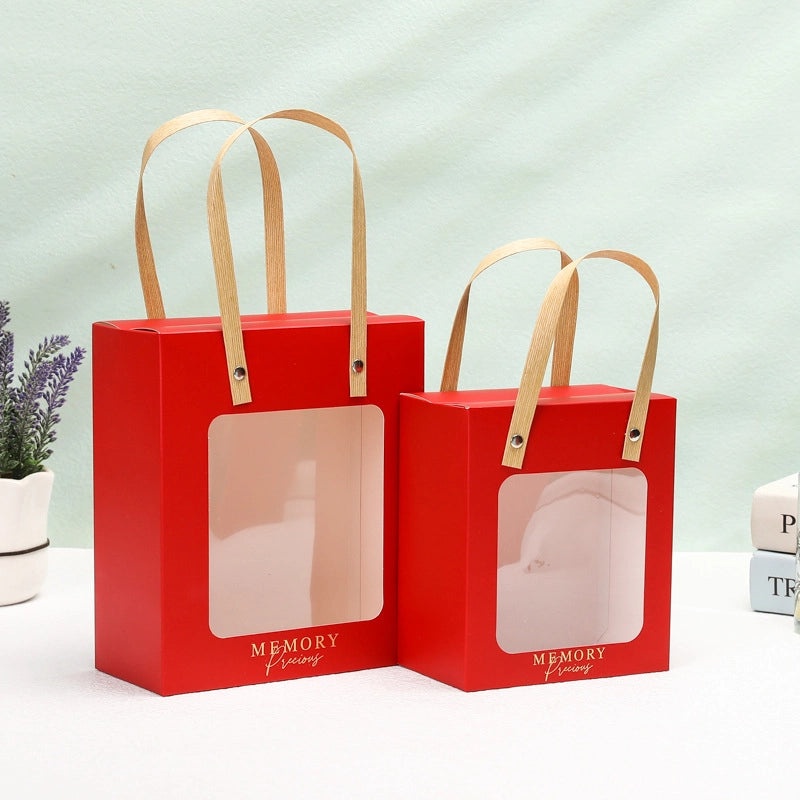 Transparent Window Paper Handbag Birthday Gift Festival Flower Doll Card Bag | Gift Bags & Packaging