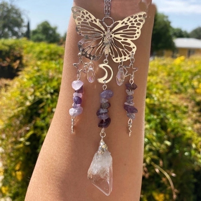 Christmas Pastoral Sun and Butterfly Crystal Pendant Wind Chime Wall Hanging|Home Decor