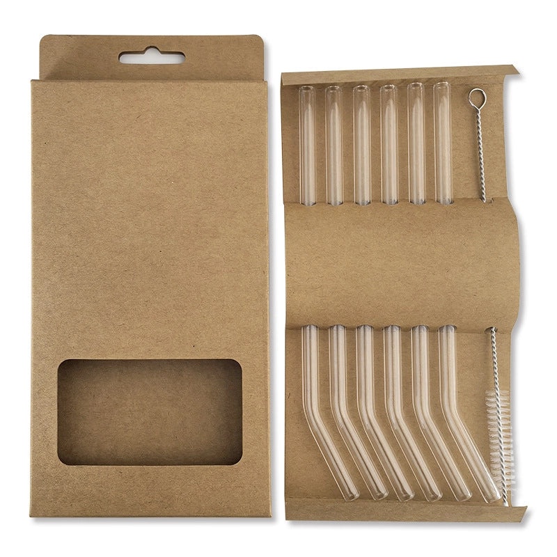 Neutral Transparent Borosilicate Glass Straws Set|Drinkware & Accessories