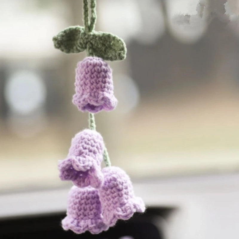 3 Pieces Hand-Crocheted Chlorophytum Yarn Potted Ornaments for Car Rearview Mirror | Car Accessories