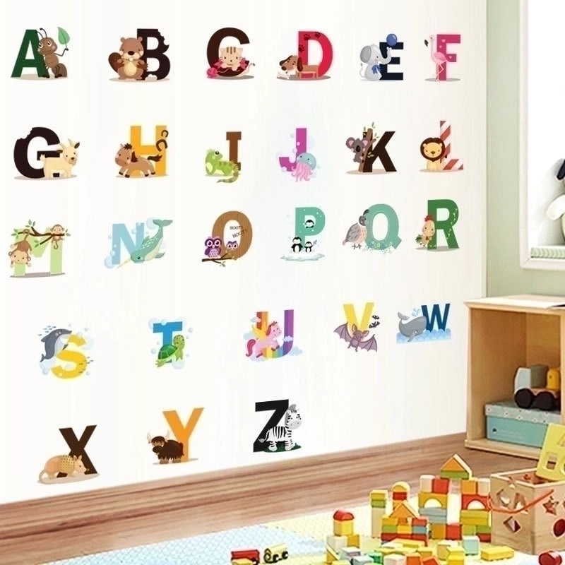 26 English Alphabet Wall Stickers with Cartoon Animals for Kids Room Decor|Children's Room Wall Decals