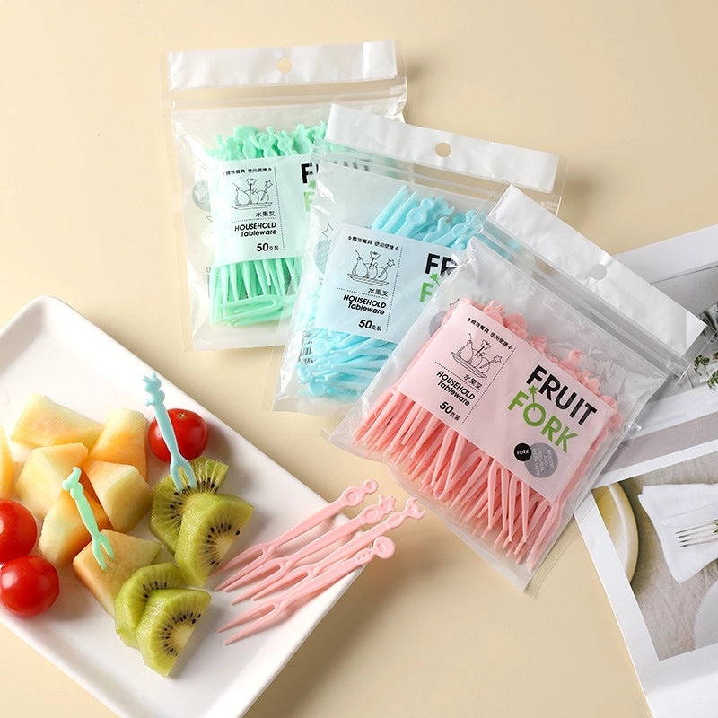 Disposable Two-Tooth Plastic Fruit and Dessert Forks Set for Household Snacks|Kitchen & Dining Accessories