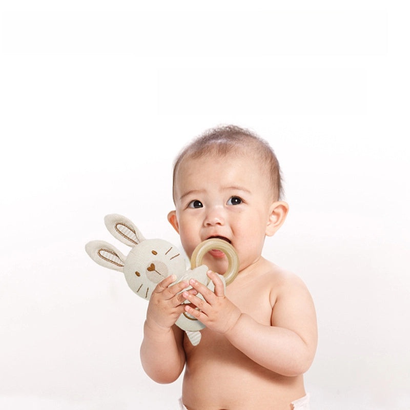 Organic Cotton Baby Hand Rattle Teether with Beech Wood Grinding Stick | Baby Toys & Teethers