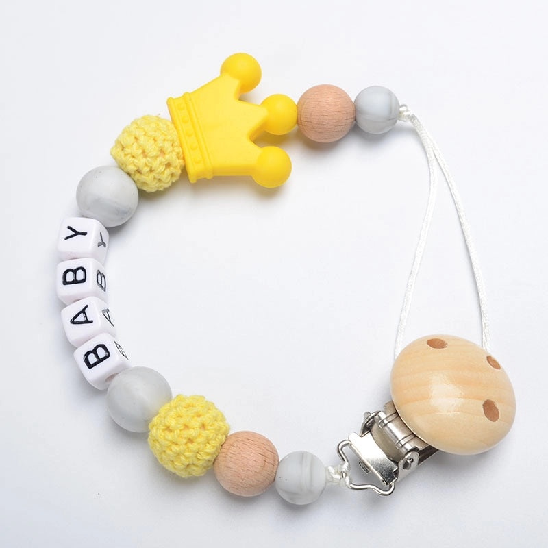 Adorable Wooden Letter Pacifier Clip with Silicone Beads | Baby Accessories