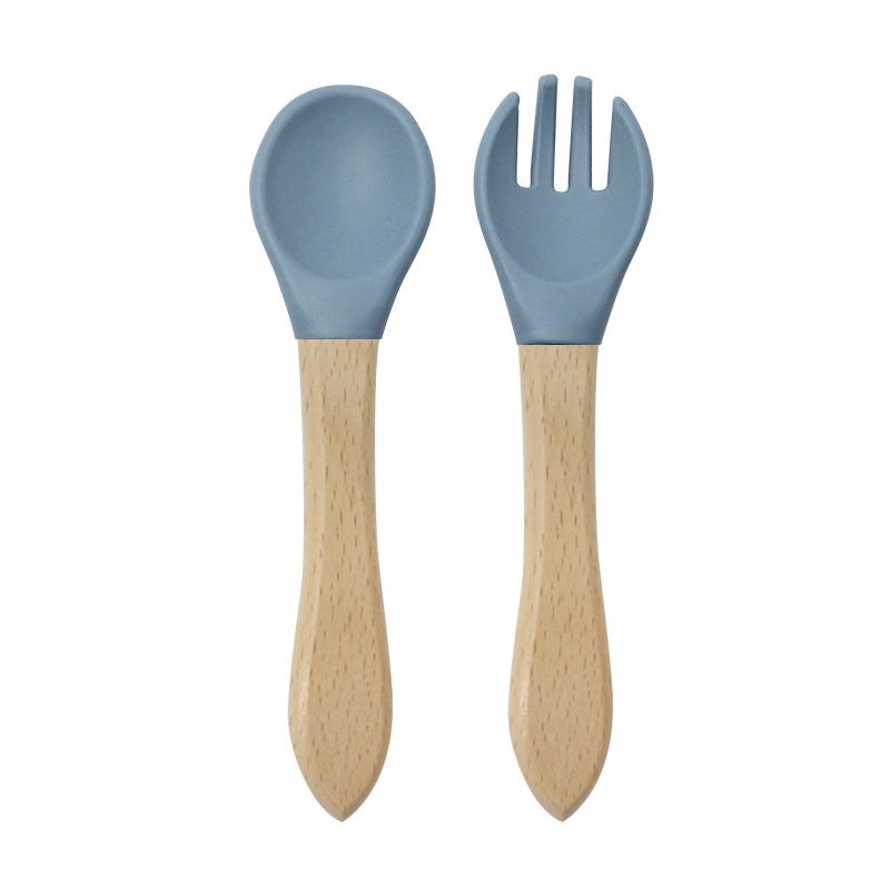 Wood and Silicone Spoon Fork Set, 2 Pieces Casual Solid Color | Kitchen Utensils & Cutlery