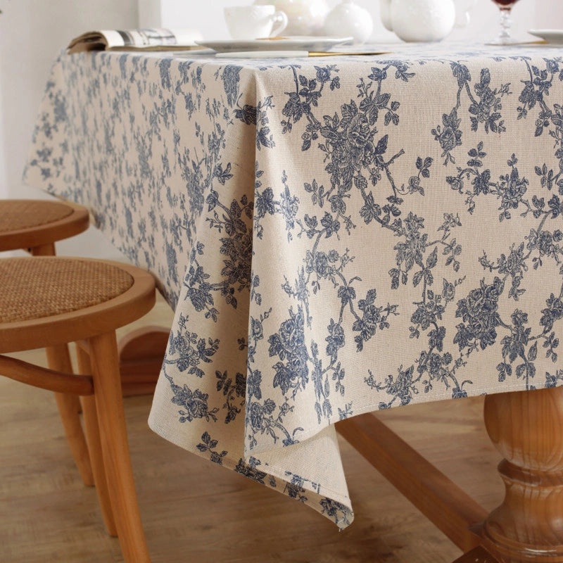 Vintage Floral Cotton Linen Tablecloth|Home Decor & Dining Textiles