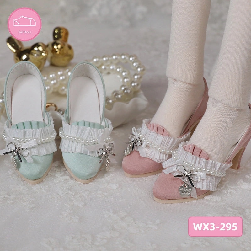 Multicolor High Heel Pearl Shoes for BJD Baby Doll SD Figures Metal Bow Pointed Fashion Baby Shoes|Doll Accessories