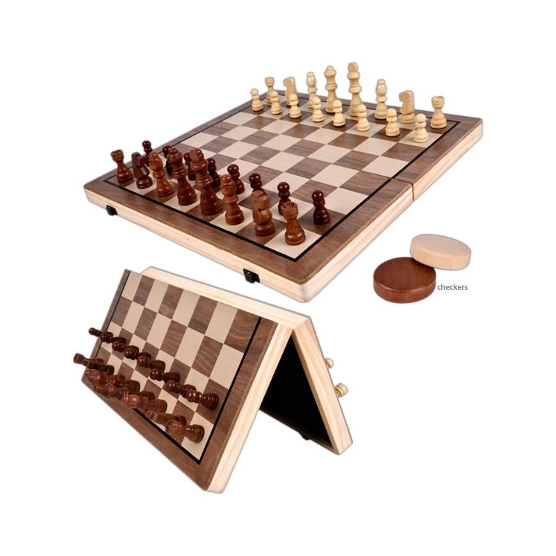 2in1 Magnetic Walnut Chess and Checkers Set with Direct Round Corner Folding Design|Board Games & Chess Sets