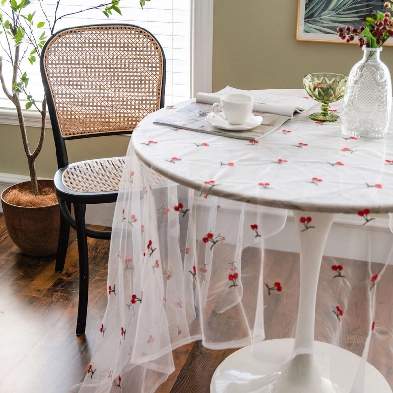 Red Peach Embroidered Tablecloth for Cake Photography Background | Photography Props