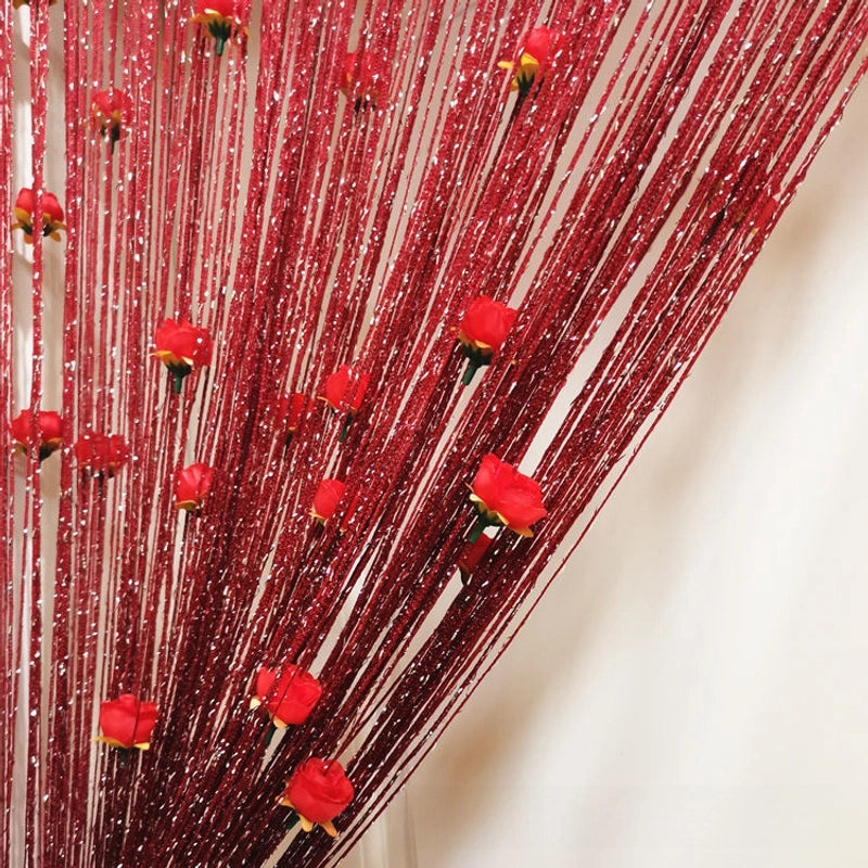 Silver Rose Thread Curtain 1x2 Door Partition Drapes Privacy Porch Divider | Home Decor Curtains