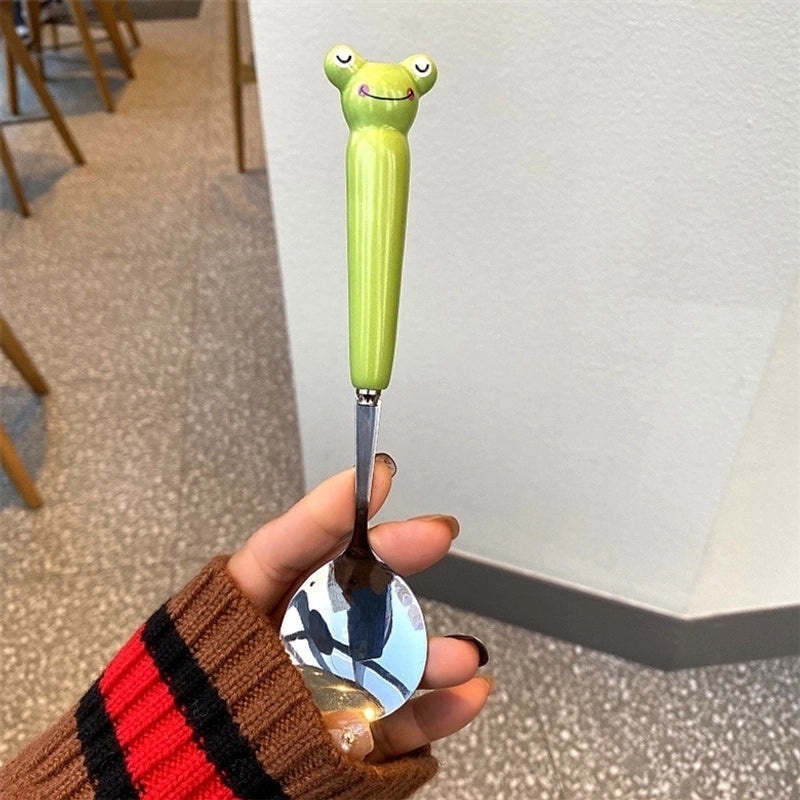 Adorable Cartoon Frog and Crocodile 430 Stainless Steel Ceramic Tableware Set | Kitchen & Dining