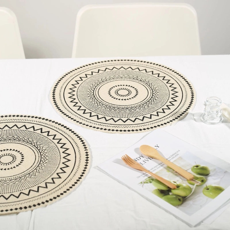 Chinoiserie Style Wooden Placemat for Vacation Dining Solid Color|Home Decor Tableware