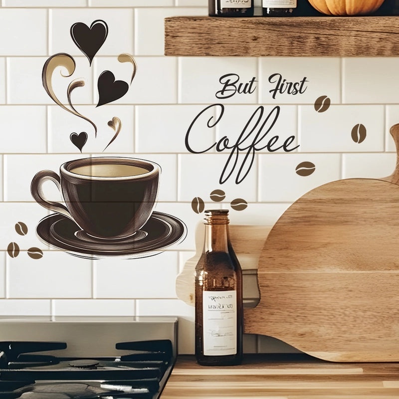 Coffee Cup Heart Shaped Letter PVC Wall Decal Cute Wall Art for Home Cafe Decoration|Home Decor Wall Stickers