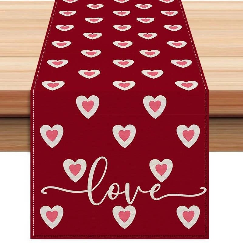 Valentine's Day Elegant Minimalist Heart Letter Polyester Tablecloth | Home Decor