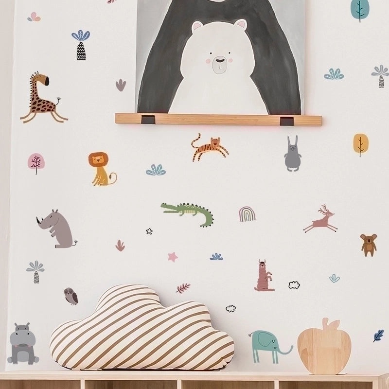 Adorable Cartoon Bear and Elephant PVC Wall Decal for Kids Room|Kids Room Wall Decor