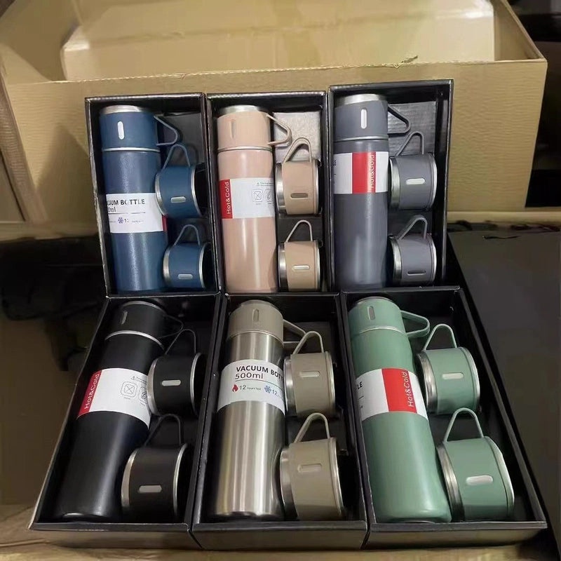 Stainless Steel Water Bottles Set, Solid Color, Casual Design | Drinkware & Hydration Accessories