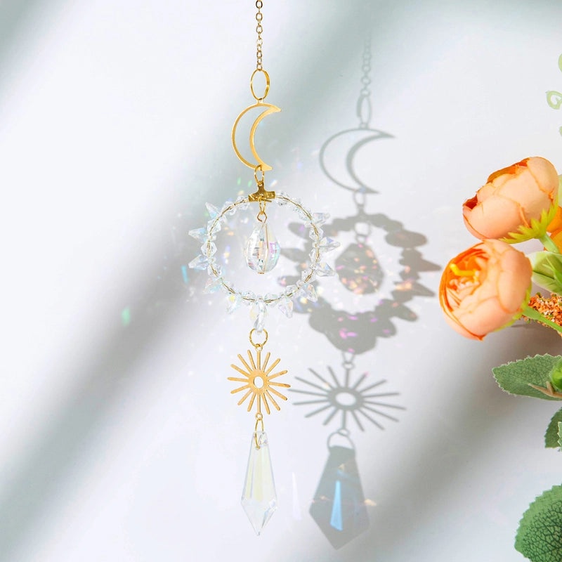 Minimalist Sun and Star Crystal Alloy Suncatcher Wind Chime for Wall Decor|Home Decor & Wall Art