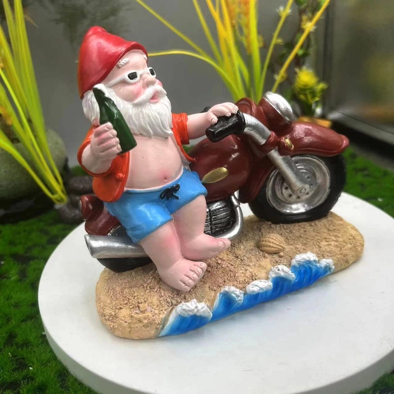 American Style Motorcycle Riding Dwarf Resin Sculpture for Home Garden Decor|Home Decor & Garden Ornaments