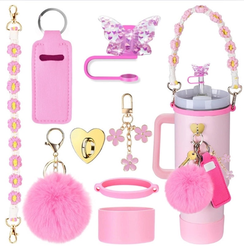 Adorable Geometric Plush Silica Gel Straw Charm Cup Pendant Set | Drink Accessories